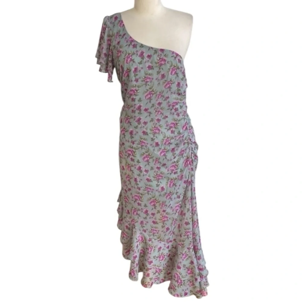 ASTR The Label Lisa Floral One-Shoulder Ruffle Midi Dress Size M NWOT Cottage